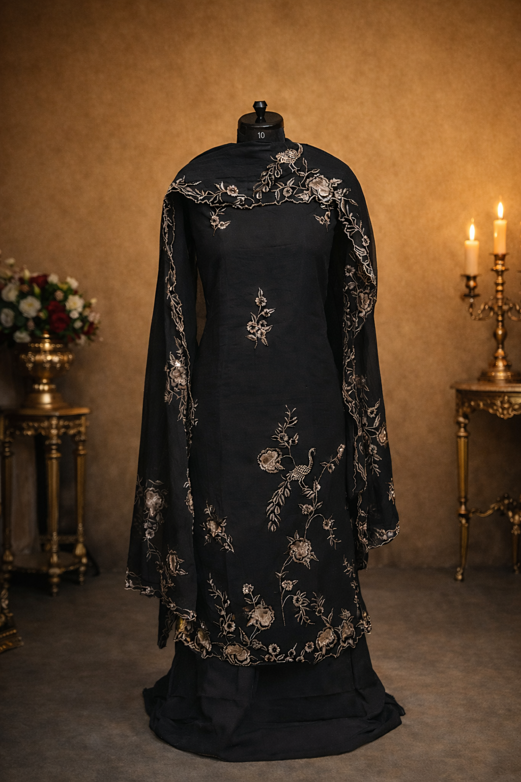 Midnight Noir Embroidered Cotton Mul Crushed Unstitched Suit Set