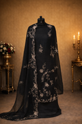 Midnight Noir Embroidered Cotton Mul Crushed Unstitched Suit Set